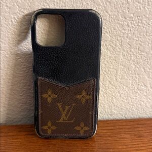 Louis Vuitton Black Leather 12 12 Pro iPhone Case Monogram Card Pocket BC3281